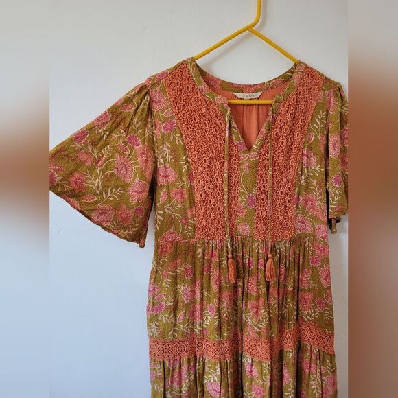 Downeast Floral Tiered Maxi Dress Bohemian Gypsy Hippie Cottage Prairie Large - Picture 7 of 14